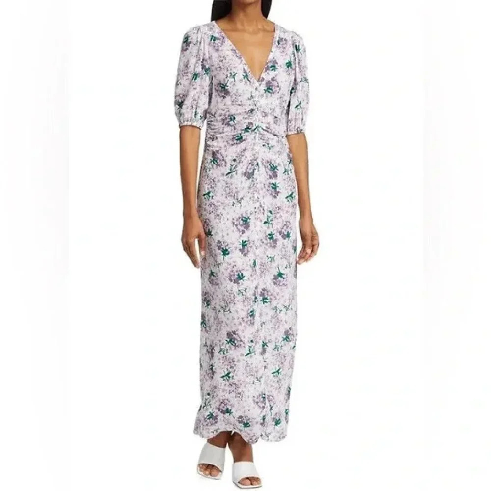 Nwt Bytimo | Floral Bouquet Button Front Ruched Summer Maxi Dress - Size Xl
